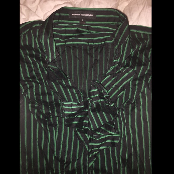Express Green and Black stripe faux Button top - Picture 3 of 8